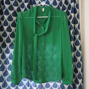 Green Chiffon Blouse, Size M, American Apparel.